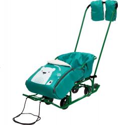 Санки детские "Тимка 5УН" с набором аксессуаров, Т5УН/ИЗ, изумрудные с котенком - фото