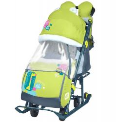 Санки-коляска "Ника детям 7-2" Коллаж-жираф, лимонный - фото