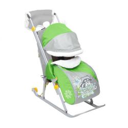 Санки-коляска Ника Детям 6 "Енот", зеленый-серый - фото