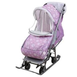 Санки-коляска Умка У3-2/2 Снежинки, розовый - фото