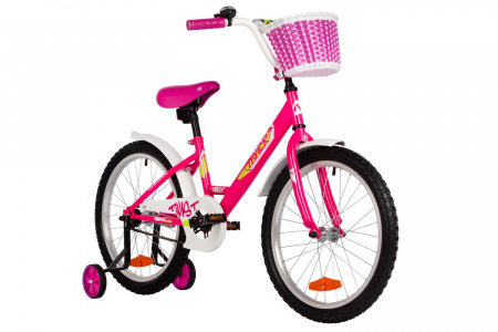 Велосипед Novatrack Twist 20 (2025) (Велосипед NOVATRACK 20" TWIST розовый, тормоз нож, крылья корот, защита цепи, корзина)
