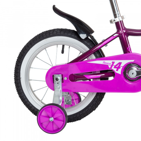 Велосипед NOVATRACK NOVARA 14" (2022) (Велосипед NOVATRACK 14" NOVARA алюм., фиолетовый, пер.руч., зад.нож. тормоз, короткие крылья, полная)
