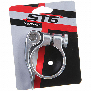 Хомут подсидельный STG 34,9мм с логотипом STG, хром - фото