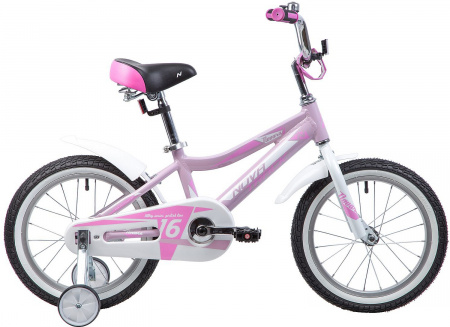 Велосипед NOVATRACK NOVARA 16" (2019) (Велосипед NOVATRACK 16", NOVARA, алюм., розовый, тормоз нож, короткие крылья, нет багажника)