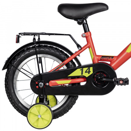 Велосипед Foxx Simple 14 (2025) (Велосипед FOXX 14" SIMPLE красный, сталь, тормоз нож, крылья, багажник, полная защ.цепи)