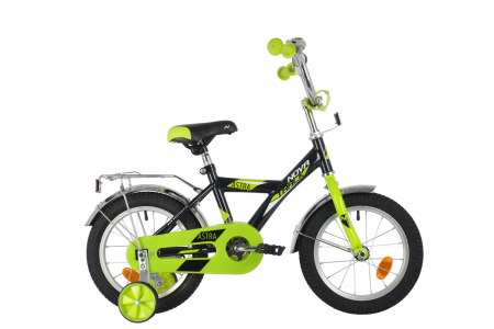 NOVATRACK ASTRA 14" (2020) (Велосипед NOVATRACK 14" ASTRA черный, тормоз нож, крылья и багажник хром, полная защ.цепи)