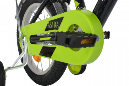 NOVATRACK ASTRA 14" (2020) (Велосипед NOVATRACK 14" ASTRA черный, тормоз нож, крылья и багажник хром, полная защ.цепи)