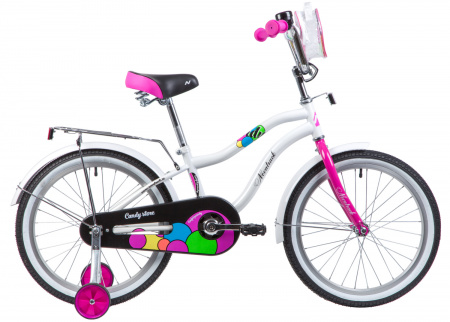 Велосипед Novatrack Candy 20" (2023) (Велосипед NOVATRACK 20", CANDY, белый, полная защита цепи, тормоз нож., сумочка на руль, крылья и ба)