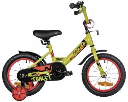 Велосипед Novatrack Twist 14 (2025) (Велосипед NOVATRACK 14" TWIST зеленый, тормоз нож, крылья корот, полная защ.цепи)