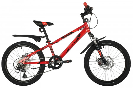 Велосипед NOVATRACK EXTREME Disc 20" (2021) (Велосипед NOVATRACK 20" EXTREME красный,  сталь, 6 скор., Shimano TY21/Microshift TS38, дисковый тор)