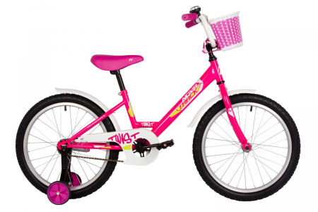 Велосипед Novatrack Twist 20 (2025) (Велосипед NOVATRACK 20" TWIST розовый, тормоз нож, крылья корот, защита цепи, корзина)