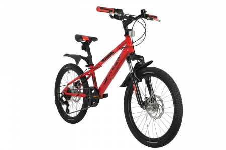 Велосипед NOVATRACK EXTREME Disc 20" (2021) (Велосипед NOVATRACK 20" EXTREME красный,  сталь, 6 скор., Shimano TY21/Microshift TS38, дисковый тор)