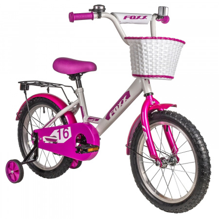 Велосипед Foxx Simple 16 (2025) (Велосипед FOXX 16" SIMPLE белый, сталь, тормоз нож, крылья, багажник, полная защ.цепи, передняя корз)