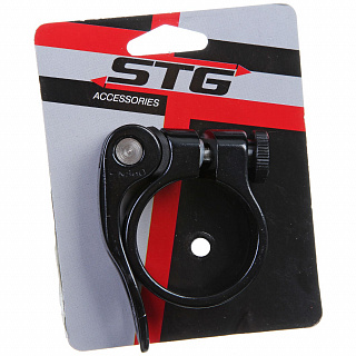 Хомут подсидельный STG 34,9мм с логотипом STG, черный - фото