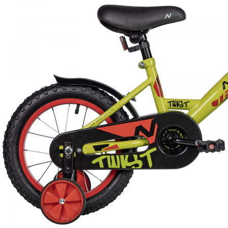 Велосипед Novatrack Twist 14 (2025) (Велосипед NOVATRACK 14" TWIST зеленый, тормоз нож, крылья корот, полная защ.цепи)