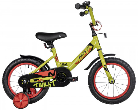 Велосипед Novatrack Twist 14 (2025) (Велосипед NOVATRACK 14" TWIST зеленый, тормоз нож, крылья корот, полная защ.цепи)