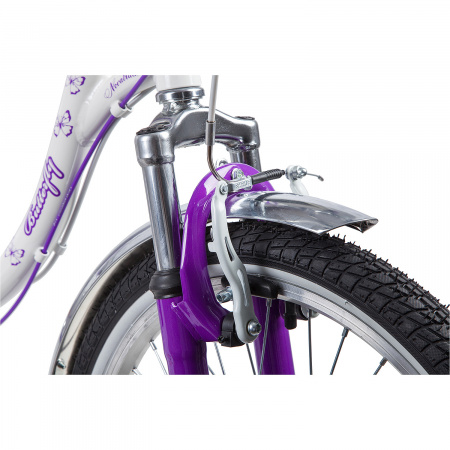 Велосипед NOVATRACK BUTTERFLY 20" (2019) (Велосипед NOVATRACK 20", BUTTERFLY, белый-фиолет., сталь, 6-скор, TY21/RS35/SG-6SI, V-brake)