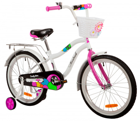 Велосипед Novatrack Candy 20" (2023) (Велосипед NOVATRACK 20", CANDY, белый, полная защита цепи, тормоз нож., сумочка на руль, крылья и ба)