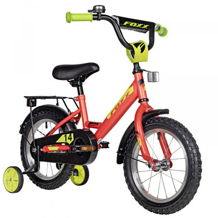 Велосипед Foxx Simple 14 (2025) (Велосипед FOXX 14" SIMPLE красный, сталь, тормоз нож, крылья, багажник, полная защ.цепи)