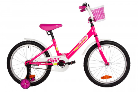Велосипед Novatrack Twist 20 (2025) (Велосипед NOVATRACK 20" TWIST розовый, тормоз нож, крылья корот, защита цепи, корзина)