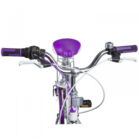 Велосипед NOVATRACK BUTTERFLY 20" (2019) (Велосипед NOVATRACK 20", BUTTERFLY, белый-фиолет., сталь, 6-скор, TY21/RS35/SG-6SI, V-brake)