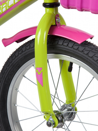 NOVATRACK TWIST 16" (2020) (Велосипед NOVATRACK 16" TWIST зеленый, тормоз нож, крылья корот, полная защ.цепи, корзина)
