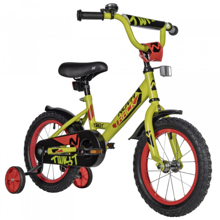 Велосипед Novatrack Twist 14 (2025) (Велосипед NOVATRACK 14" TWIST зеленый, тормоз нож, крылья корот, полная защ.цепи)